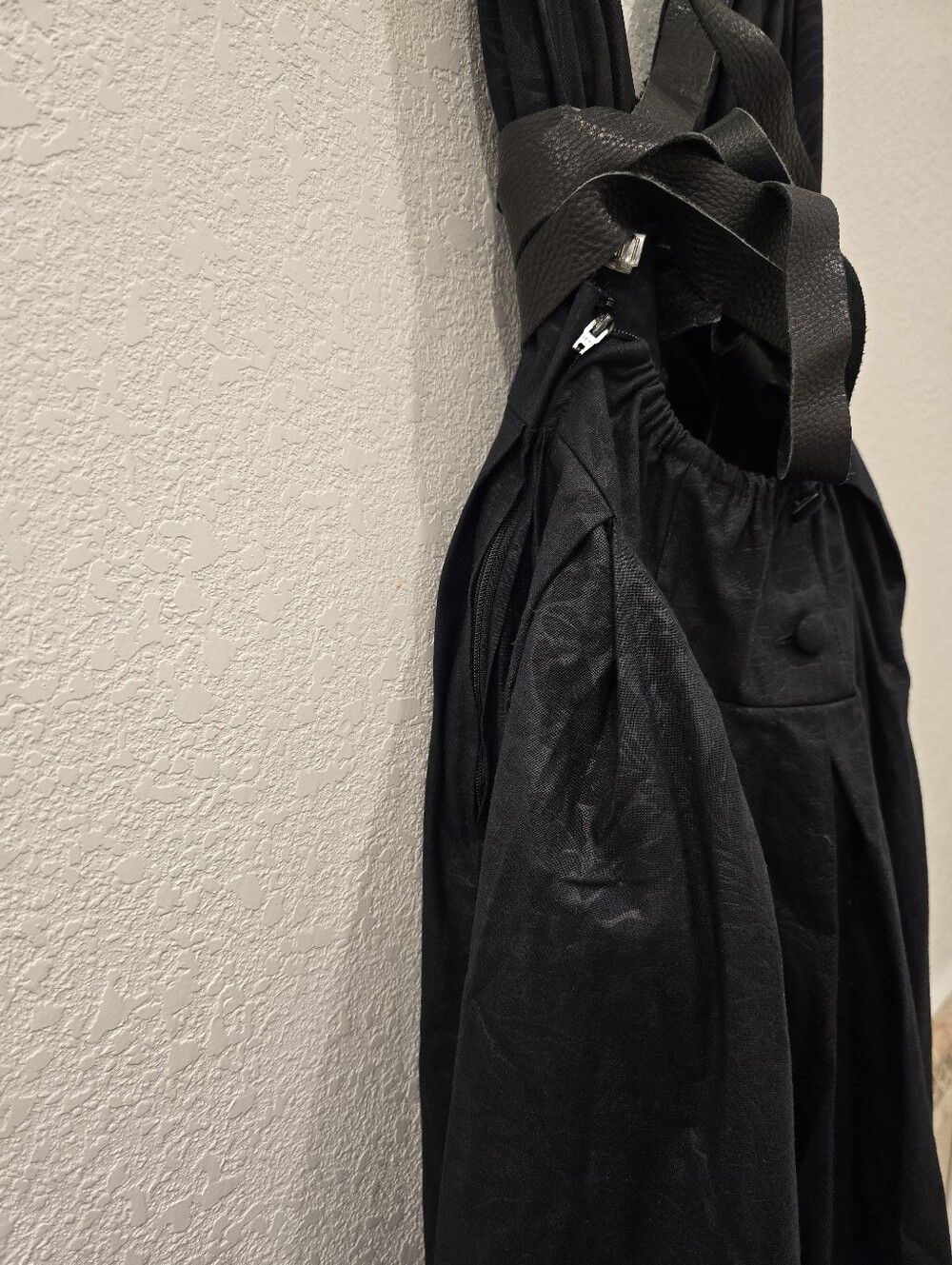 Black Gothic Floral Leather Straps Flowy Extra Wide Skirt - Picture 6 of 11